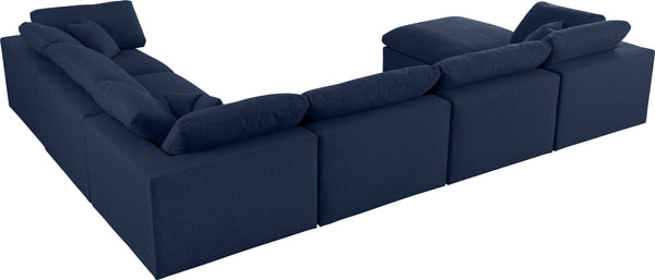 Serene Linen Textured Fabric / Down / Polyester / Engineered Wood Contemporary Navy Linen Textured Fabric Deluxe Cloud-Like Comfort Modular Sectional - 158" W x 120" D x 32" H