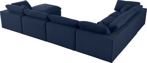 Serene Linen Textured Fabric / Down / Polyester / Engineered Wood Contemporary Navy Linen Textured Fabric Deluxe Cloud-Like Comfort Modular Sectional - 158" W x 120" D x 32" H