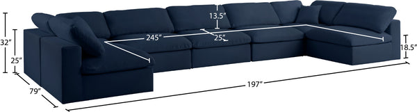 Serene Linen Textured Fabric / Down / Polyester / Engineered Wood Contemporary Navy Linen Textured Fabric Deluxe Cloud-Like Comfort Modular Sectional - 197" W x 79" D x 32" H