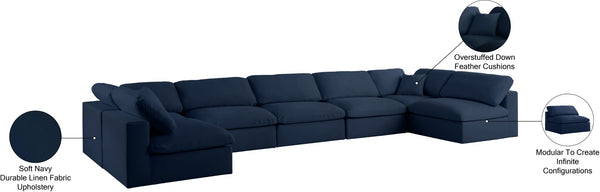 Serene Linen Textured Fabric / Down / Polyester / Engineered Wood Contemporary Navy Linen Textured Fabric Deluxe Cloud-Like Comfort Modular Sectional - 197" W x 79" D x 32" H
