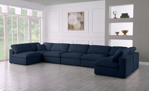 Serene Linen Textured Fabric / Down / Polyester / Engineered Wood Contemporary Navy Linen Textured Fabric Deluxe Cloud-Like Comfort Modular Sectional - 197" W x 79" D x 32" H