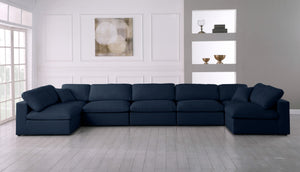 Serene Linen Textured Fabric / Down / Polyester / Engineered Wood Contemporary Navy Linen Textured Fabric Deluxe Cloud-Like Comfort Modular Sectional - 197" W x 79" D x 32" H