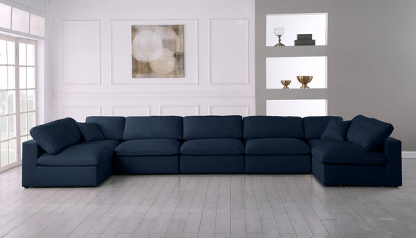 Serene Linen Textured Fabric / Down / Polyester / Engineered Wood Contemporary Navy Linen Textured Fabric Deluxe Cloud-Like Comfort Modular Sectional - 197" W x 79" D x 32" H