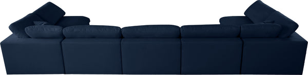 Serene Linen Textured Fabric / Down / Polyester / Engineered Wood Contemporary Navy Linen Textured Fabric Deluxe Cloud-Like Comfort Modular Sectional - 197" W x 79" D x 32" H