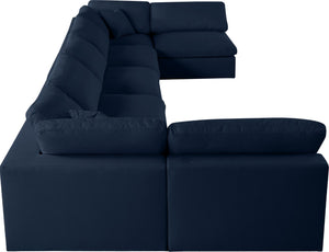 Serene Linen Textured Fabric / Down / Polyester / Engineered Wood Contemporary Navy Linen Textured Fabric Deluxe Cloud-Like Comfort Modular Sectional - 197" W x 79" D x 32" H