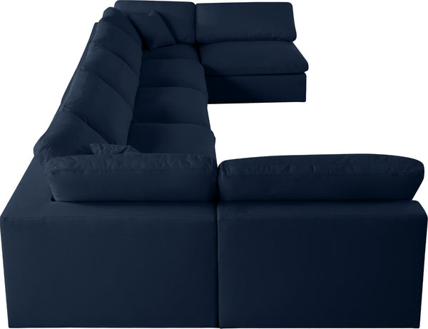 Serene Linen Textured Fabric / Down / Polyester / Engineered Wood Contemporary Navy Linen Textured Fabric Deluxe Cloud-Like Comfort Modular Sectional - 197" W x 79" D x 32" H