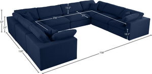Serene Linen Textured Fabric / Down / Polyester / Engineered Wood Contemporary Navy Linen Textured Fabric Deluxe Cloud-Like Comfort Modular Sectional - 158" W x 120" D x 32" H