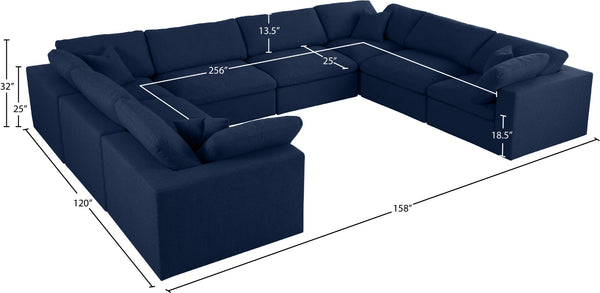 Serene Linen Textured Fabric / Down / Polyester / Engineered Wood Contemporary Navy Linen Textured Fabric Deluxe Cloud-Like Comfort Modular Sectional - 158" W x 120" D x 32" H