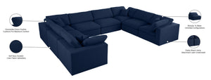 Serene Linen Textured Fabric / Down / Polyester / Engineered Wood Contemporary Navy Linen Textured Fabric Deluxe Cloud-Like Comfort Modular Sectional - 158" W x 120" D x 32" H