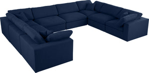 Serene Linen Textured Fabric / Down / Polyester / Engineered Wood Contemporary Navy Linen Textured Fabric Deluxe Cloud-Like Comfort Modular Sectional - 158" W x 120" D x 32" H
