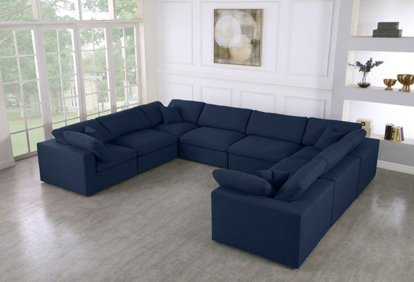 Serene Linen Textured Fabric / Down / Polyester / Engineered Wood Contemporary Navy Linen Textured Fabric Deluxe Cloud-Like Comfort Modular Sectional - 158" W x 120" D x 32" H