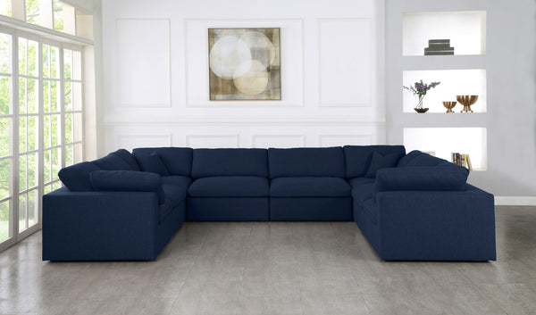 Serene Linen Textured Fabric / Down / Polyester / Engineered Wood Contemporary Navy Linen Textured Fabric Deluxe Cloud-Like Comfort Modular Sectional - 158" W x 120" D x 32" H
