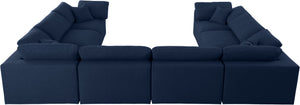 Serene Linen Textured Fabric / Down / Polyester / Engineered Wood Contemporary Navy Linen Textured Fabric Deluxe Cloud-Like Comfort Modular Sectional - 158" W x 120" D x 32" H