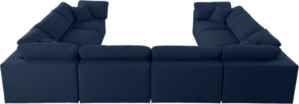 Serene Linen Textured Fabric / Down / Polyester / Engineered Wood Contemporary Navy Linen Textured Fabric Deluxe Cloud-Like Comfort Modular Sectional - 158" W x 120" D x 32" H