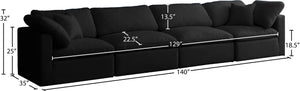 Plush Velvet / Down / Engineered Wood / Foam Contemporary Black Velvet Standard Cloud-Like Comfort Modular Sofa - 140" W x 35" D x 32" H
