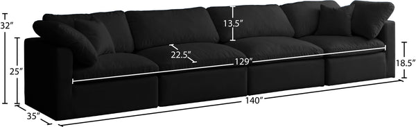 Plush Velvet / Down / Engineered Wood / Foam Contemporary Black Velvet Standard Cloud-Like Comfort Modular Sofa - 140" W x 35" D x 32" H