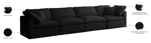 Plush Velvet / Down / Engineered Wood / Foam Contemporary Black Velvet Standard Cloud-Like Comfort Modular Sofa - 140" W x 35" D x 32" H