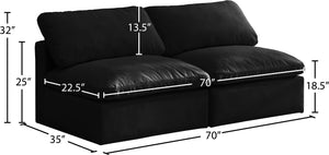 Plush Velvet / Down / Engineered Wood / Foam Contemporary Black Velvet Standard Cloud-Like Comfort Modular Sofa - 70" W x 35" D x 32" H