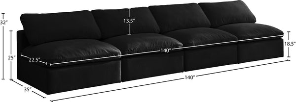 Plush Velvet / Down / Engineered Wood / Foam Contemporary Black Velvet Standard Cloud-Like Comfort Modular Sofa - 140" W x 35" D x 32" H