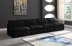 Plush Velvet / Down / Engineered Wood / Foam Contemporary Black Velvet Standard Cloud-Like Comfort Modular Sofa - 140" W x 35" D x 32" H