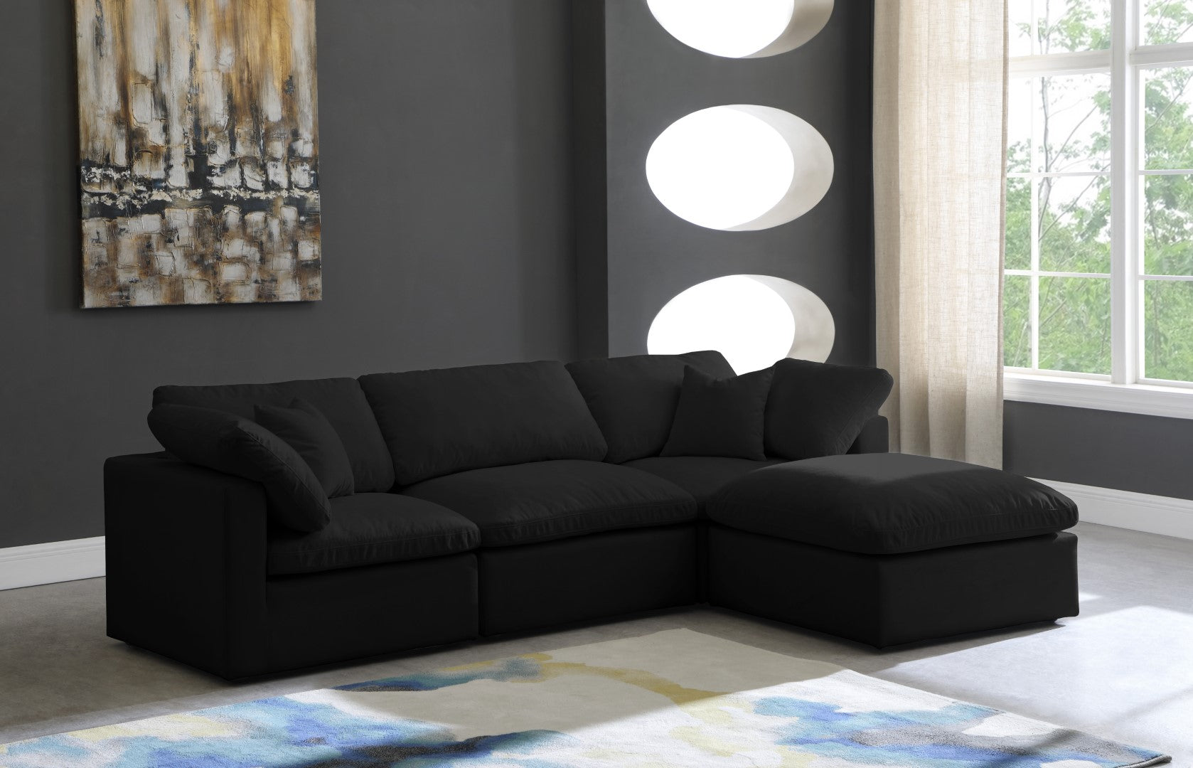 Meridian Furniture Plush Standard Black Velvet Modular Sectional - Thumbnail 2