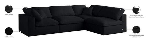 Plush Velvet / Down / Engineered Wood / Foam Contemporary Black Velvet Standard Cloud-Like Comfort Modular Sectional - 105" W x 70" D x 32" H