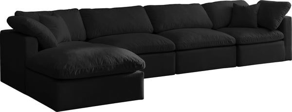 Plush Velvet / Down / Engineered Wood / Foam Contemporary Black Velvet Standard Cloud-Like Comfort Modular Sectional - 140" W x 70" D x 32" H