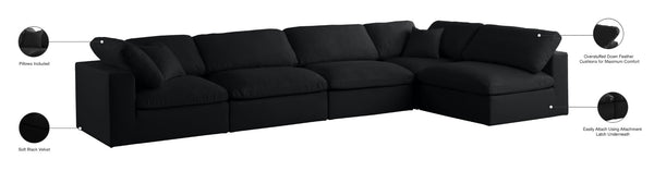 Plush Velvet / Down / Engineered Wood / Foam Contemporary Black Velvet Standard Cloud-Like Comfort Modular Sectional - 140" W x 70" D x 32" H