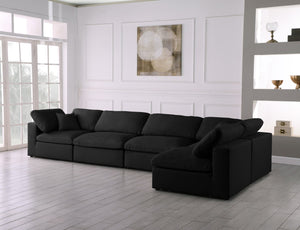 Plush Velvet / Down / Engineered Wood / Foam Contemporary Black Velvet Standard Cloud-Like Comfort Modular Sectional - 140" W x 70" D x 32" H