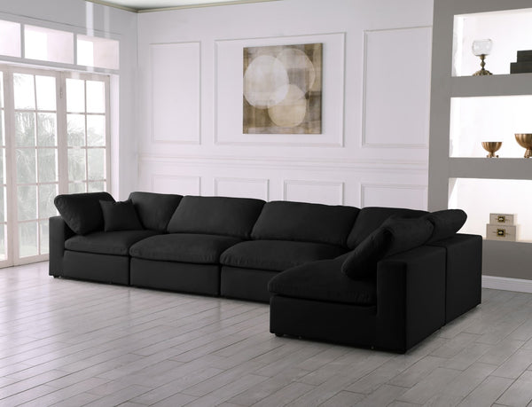 Plush Velvet / Down / Engineered Wood / Foam Contemporary Black Velvet Standard Cloud-Like Comfort Modular Sectional - 140" W x 70" D x 32" H