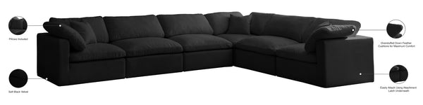Plush Velvet / Down / Engineered Wood / Foam Contemporary Black Velvet Standard Cloud-Like Comfort Modular Sectional - 140" W x 105" D x 32" H