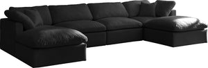 Plush Velvet / Down / Engineered Wood / Foam Contemporary Black Velvet Standard Cloud-Like Comfort Modular Sectional - 140" W x 70" D x 32" H