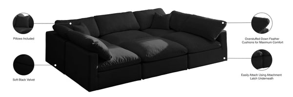 Plush Velvet / Down / Engineered Wood / Foam Contemporary Black Velvet Standard Cloud-Like Comfort Modular Sectional - 105" W x 70" D x 32" H