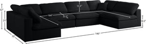 Plush Velvet / Down / Engineered Wood / Foam Contemporary Black Velvet Standard Cloud-Like Comfort Modular Sectional - 140" W x 70" D x 32" H