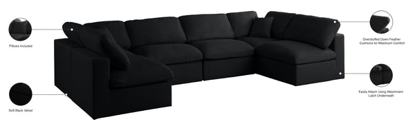 Plush Velvet / Down / Engineered Wood / Foam Contemporary Black Velvet Standard Cloud-Like Comfort Modular Sectional - 140" W x 70" D x 32" H