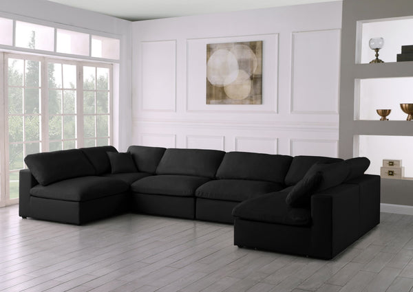Plush Velvet / Down / Engineered Wood / Foam Contemporary Black Velvet Standard Cloud-Like Comfort Modular Sectional - 140" W x 70" D x 32" H