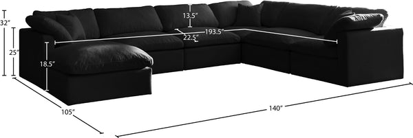 Plush Velvet / Down / Engineered Wood / Foam Contemporary Black Velvet Standard Cloud-Like Comfort Modular Sectional - 140" W x 105" D x 32" H