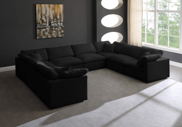 Plush Velvet / Down / Engineered Wood / Foam Contemporary Black Velvet Standard Cloud-Like Comfort Modular Sectional - 140" W x 105" D x 32" H