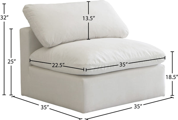 Plush Velvet / Down / Engineered Wood / Foam Contemporary Cream Velvet Standard Cloud-Like Comfort Modular Armless Chair - 35" W x 35" D x 32" H