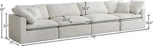 Plush Velvet / Down / Engineered Wood / Foam Contemporary Cream Velvet Standard Cloud-Like Comfort Modular Sofa - 140" W x 35" D x 32" H