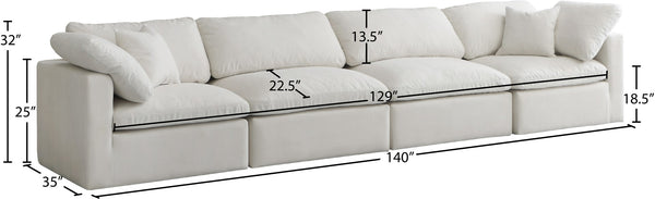 Plush Velvet / Down / Engineered Wood / Foam Contemporary Cream Velvet Standard Cloud-Like Comfort Modular Sofa - 140" W x 35" D x 32" H