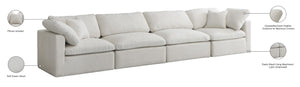 Plush Velvet / Down / Engineered Wood / Foam Contemporary Cream Velvet Standard Cloud-Like Comfort Modular Sofa - 140" W x 35" D x 32" H
