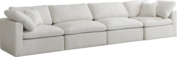 Plush Velvet / Down / Engineered Wood / Foam Contemporary Cream Velvet Standard Cloud-Like Comfort Modular Sofa - 140" W x 35" D x 32" H