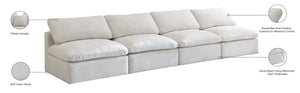 Plush Velvet / Down / Engineered Wood / Foam Contemporary Cream Velvet Standard Cloud-Like Comfort Modular Sofa - 140" W x 35" D x 32" H