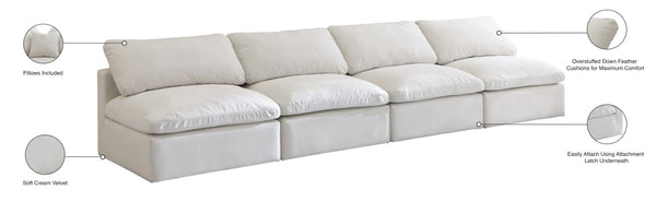 Plush Velvet / Down / Engineered Wood / Foam Contemporary Cream Velvet Standard Cloud-Like Comfort Modular Sofa - 140" W x 35" D x 32" H