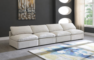 Plush Velvet / Down / Engineered Wood / Foam Contemporary Cream Velvet Standard Cloud-Like Comfort Modular Sofa - 140" W x 35" D x 32" H