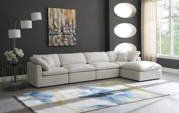 Plush Velvet / Down / Engineered Wood / Foam Contemporary Cream Velvet Standard Cloud-Like Comfort Modular Sectional - 140" W x 70" D x 32" H