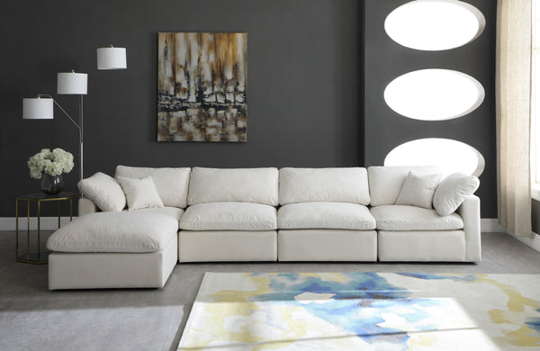 Plush Velvet / Down / Engineered Wood / Foam Contemporary Cream Velvet Standard Cloud-Like Comfort Modular Sectional - 140" W x 70" D x 32" H
