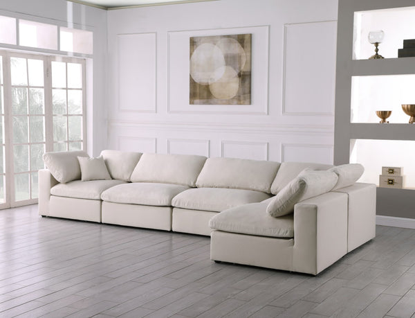 Plush Velvet / Down / Engineered Wood / Foam Contemporary Cream Velvet Standard Cloud-Like Comfort Modular Sectional - 140" W x 70" D x 32" H