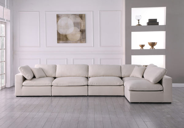 Plush Velvet / Down / Engineered Wood / Foam Contemporary Cream Velvet Standard Cloud-Like Comfort Modular Sectional - 140" W x 70" D x 32" H